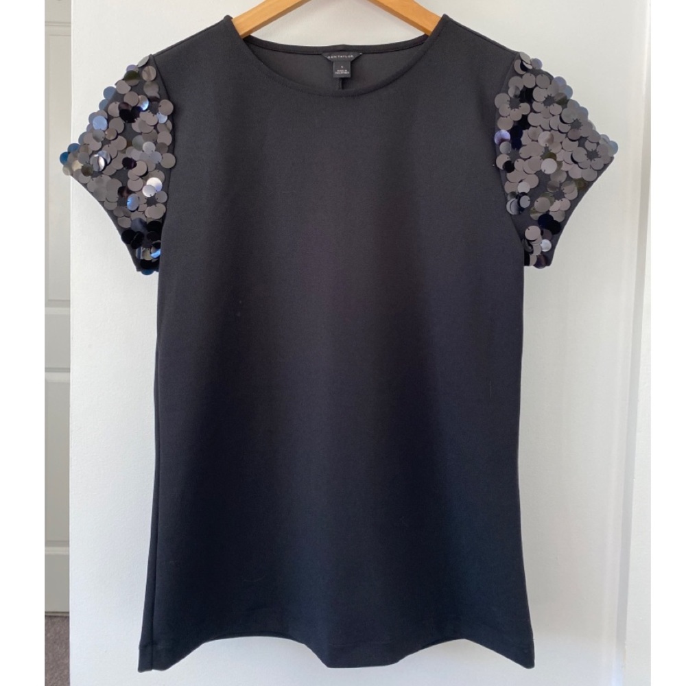 Ann Taylor S Black Top with Sequin Shoulders